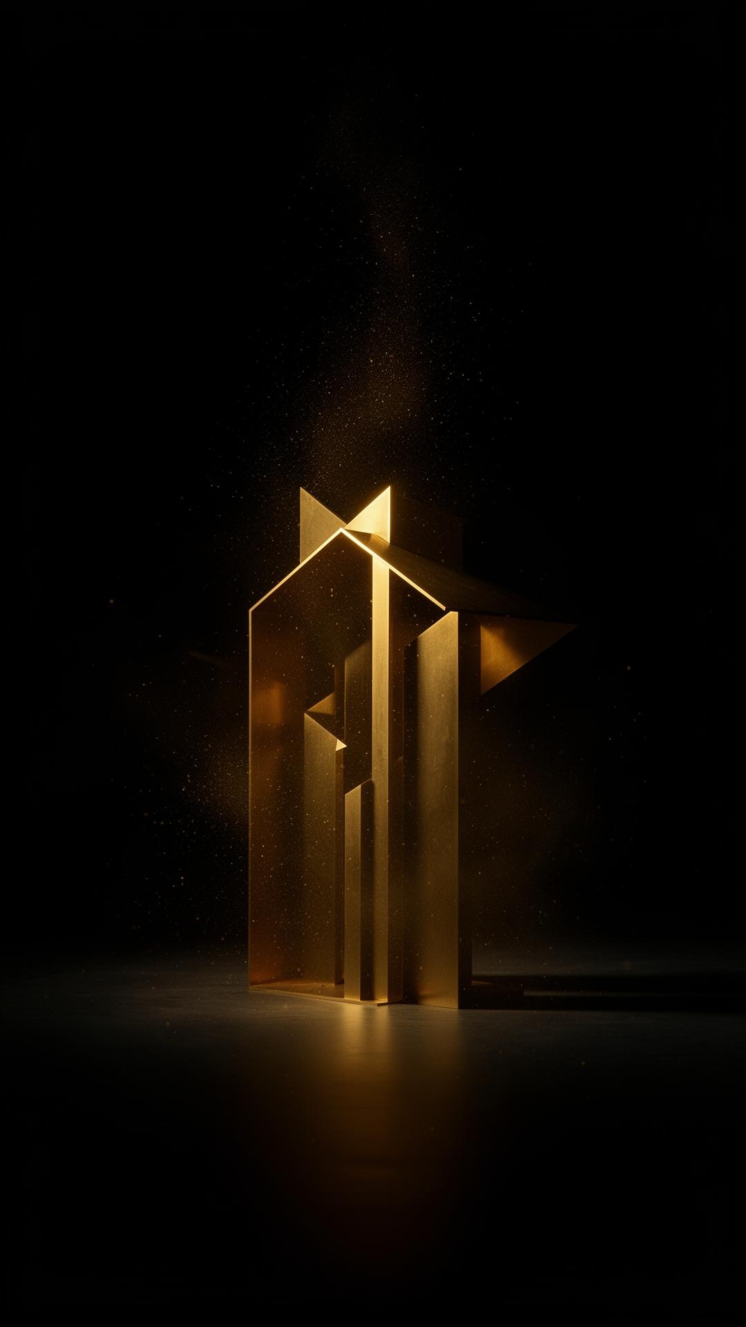 Sculptural form lit in gold